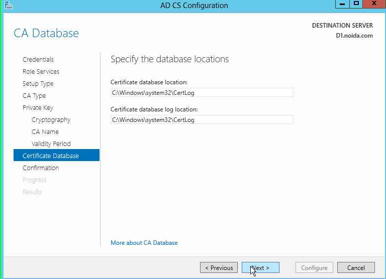 Specify the certificate database locations alt text