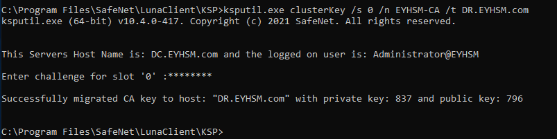 Verify that the first node owns the AD CS cluster role alt text