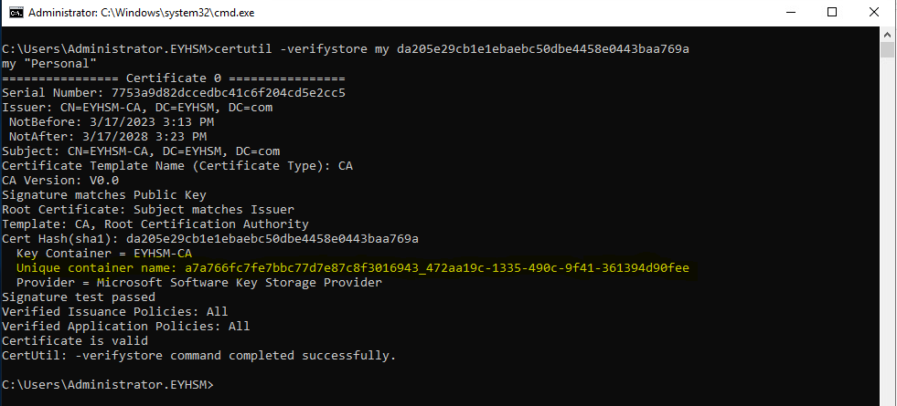 Verify the provider and the unique container name alt text