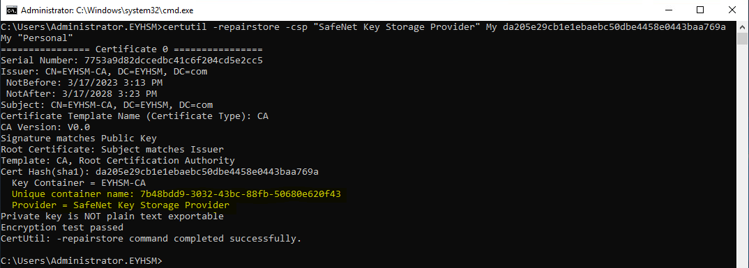 Verify the provider and container name after the repair alt text