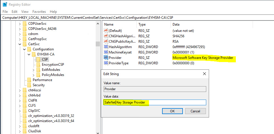 Change the Provider value in Registry Editor alt text