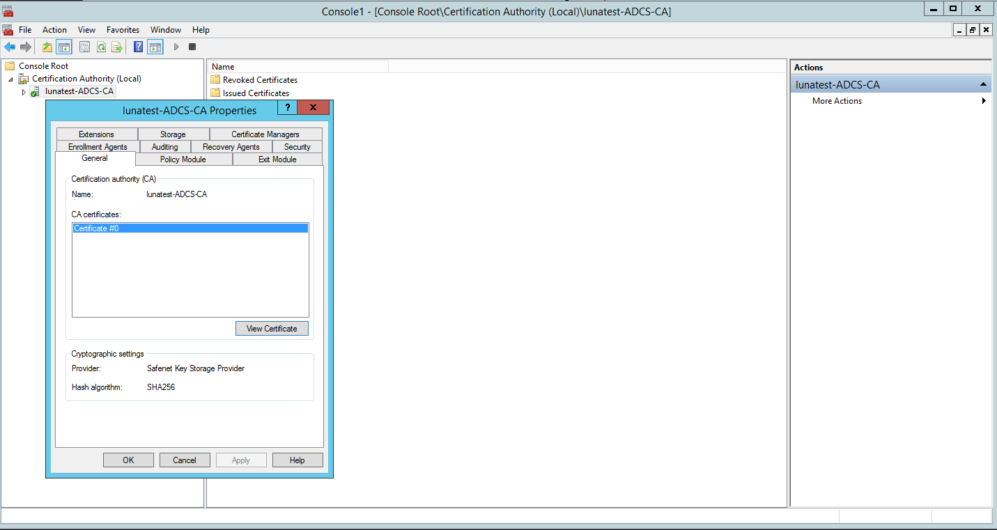 Verify that the provider is SafeNet Key Storage Provider alt text
