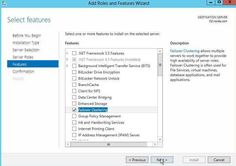 Click Next on the Features page alt text