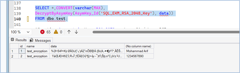 Decrypt Table Column Using Asymmetric Key alt text
