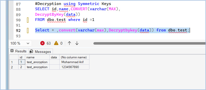 Decrypt Full Column Using Symmetric Key alt text