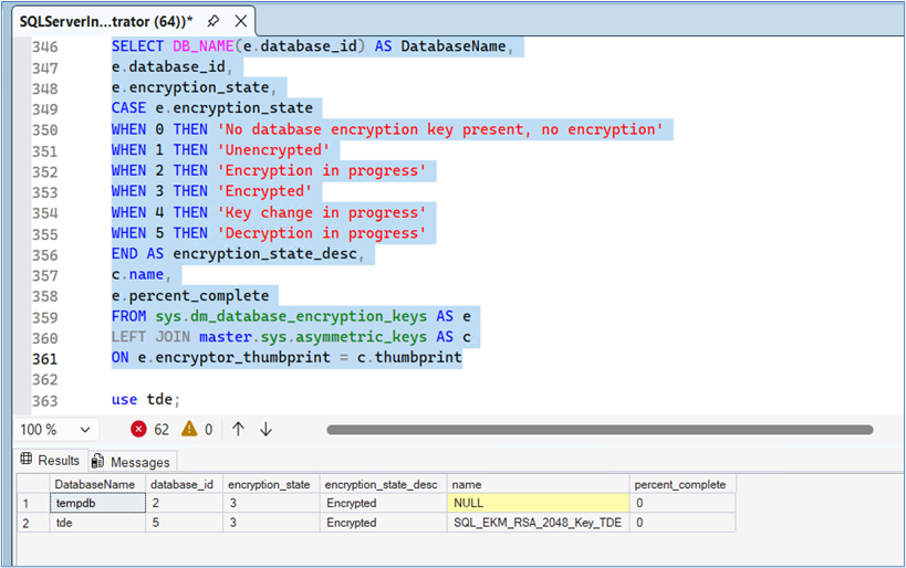 Verify TDE Encryption Status alt text