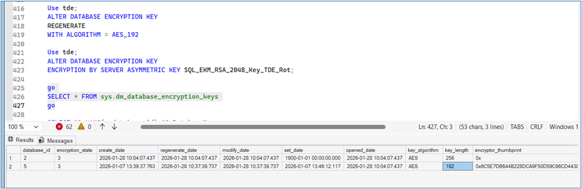 View TDE Key Rotation Status alt text