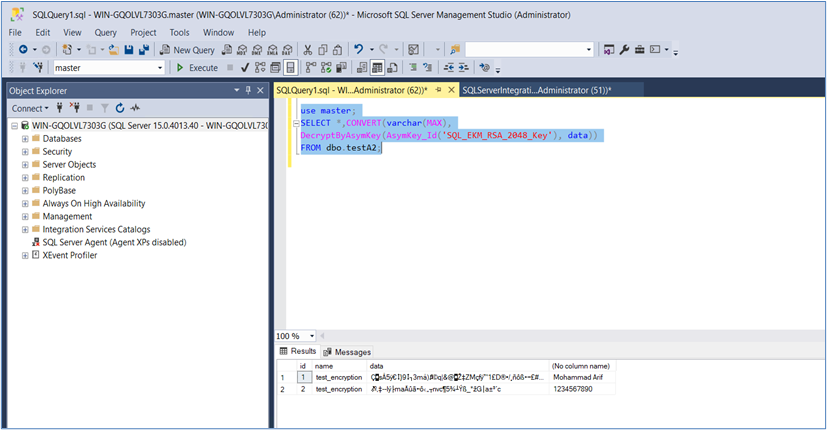 Verify Column Encryption Using Asymmetric Key alt text