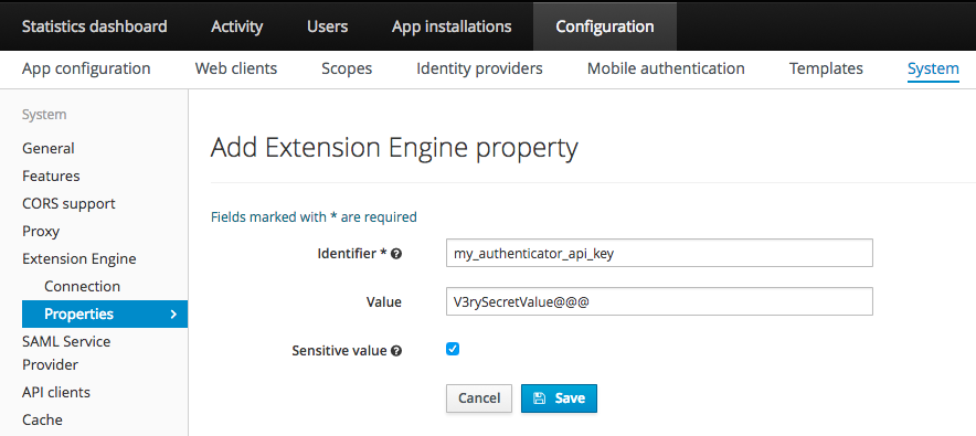 Extension Engine properties form