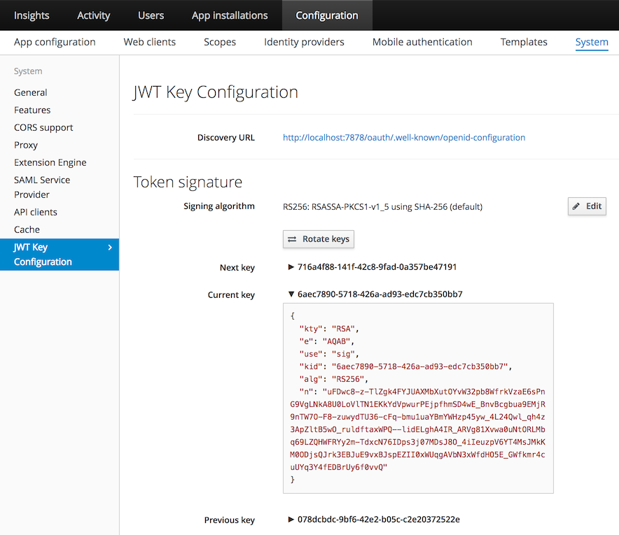 JWT Key configuration