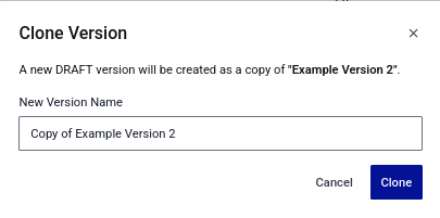 Clone version dialog