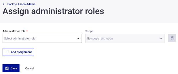 Assign administrator roles page