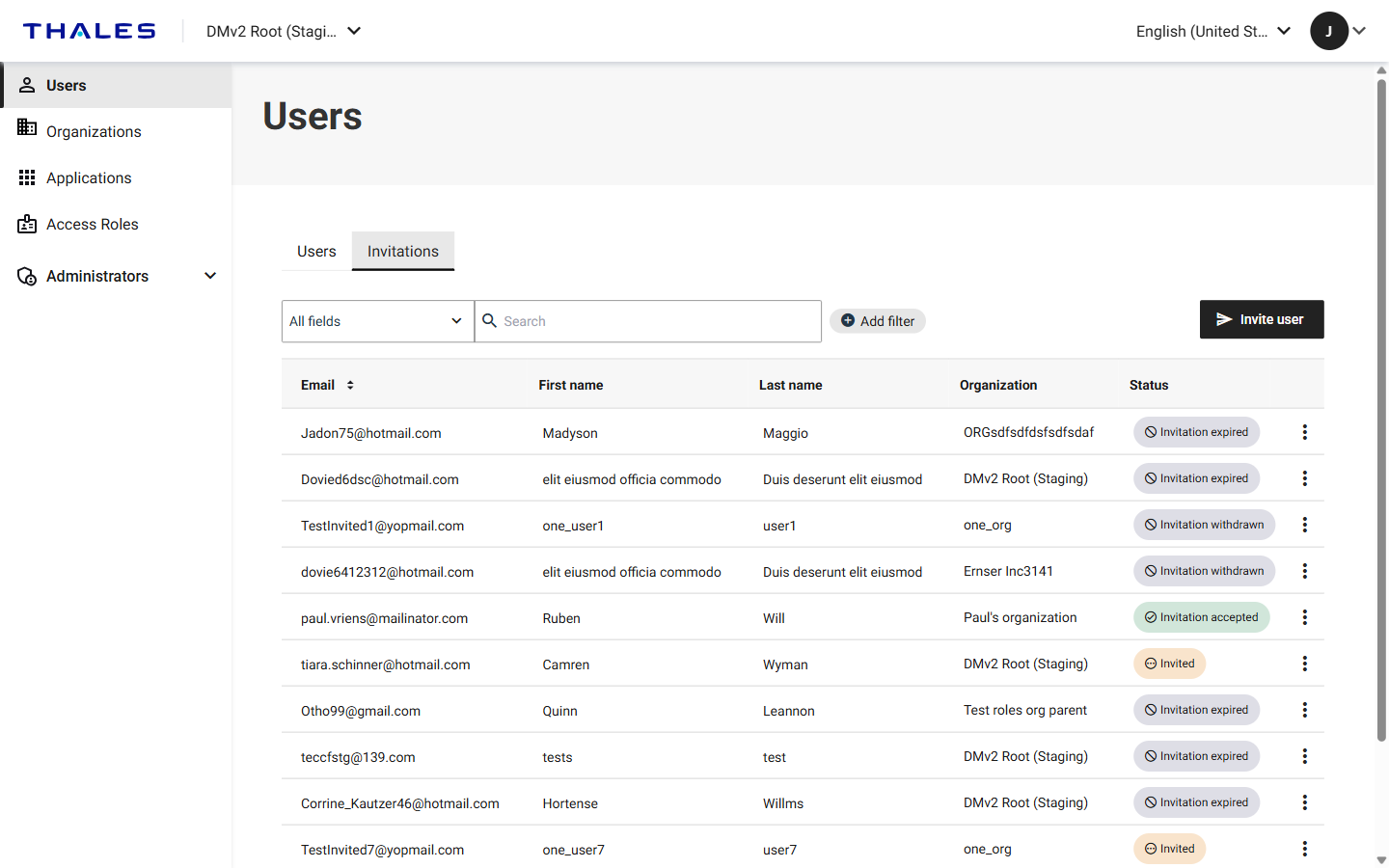 Invitations tab