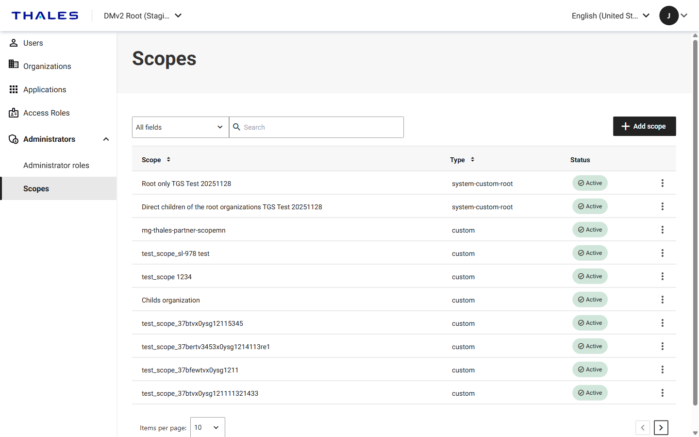 Scopes with the Type column