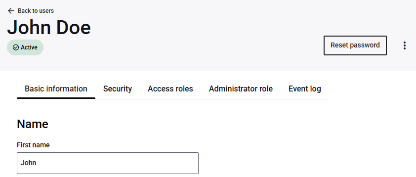 Reset password on user details page