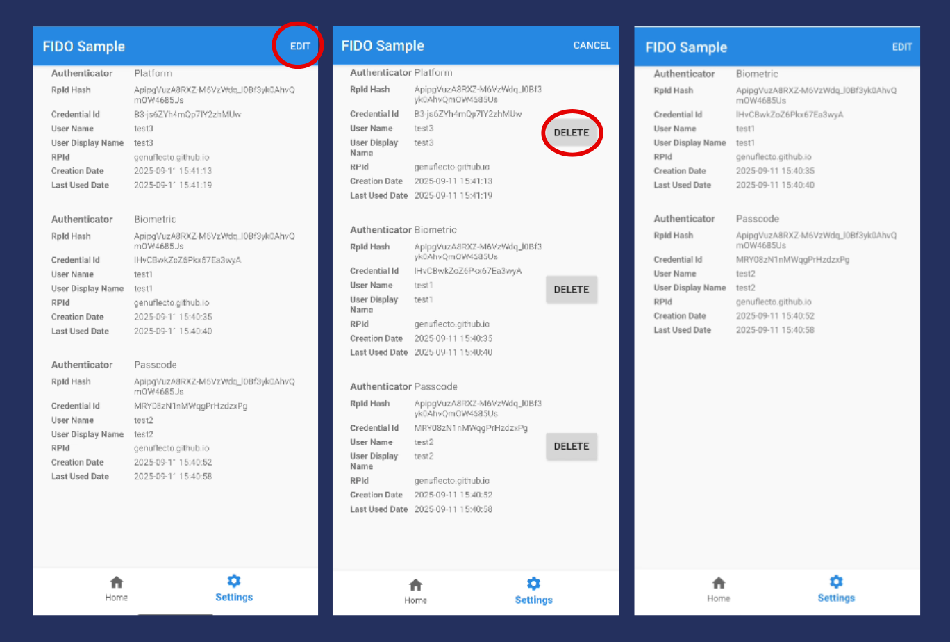 Deleting a registered authenticator