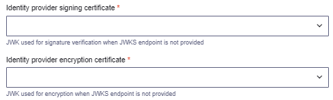 Identity provider signing and encryption certificates