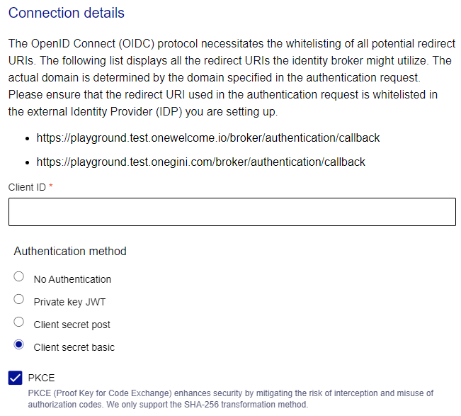 OIDC connection details