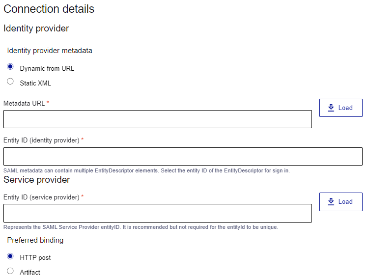 SAML connection details