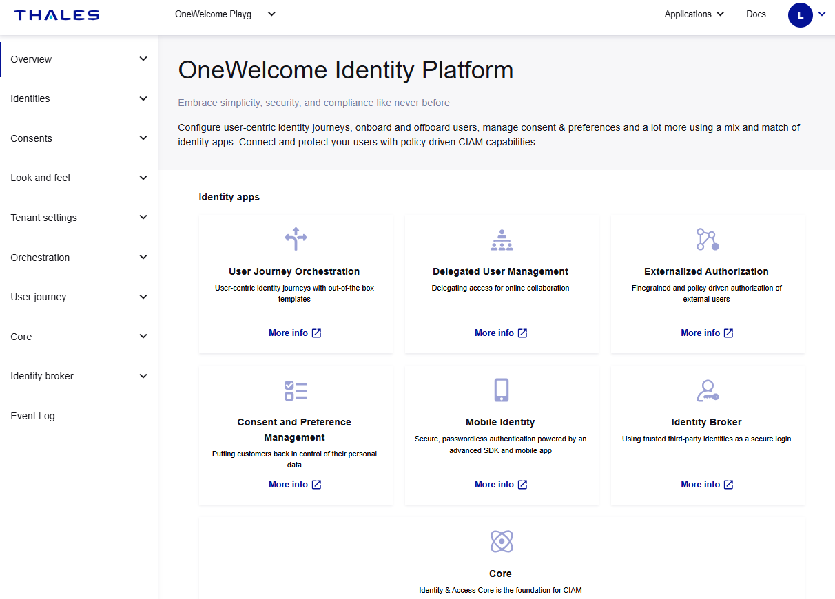 OneWelcome Identity Platform admin console