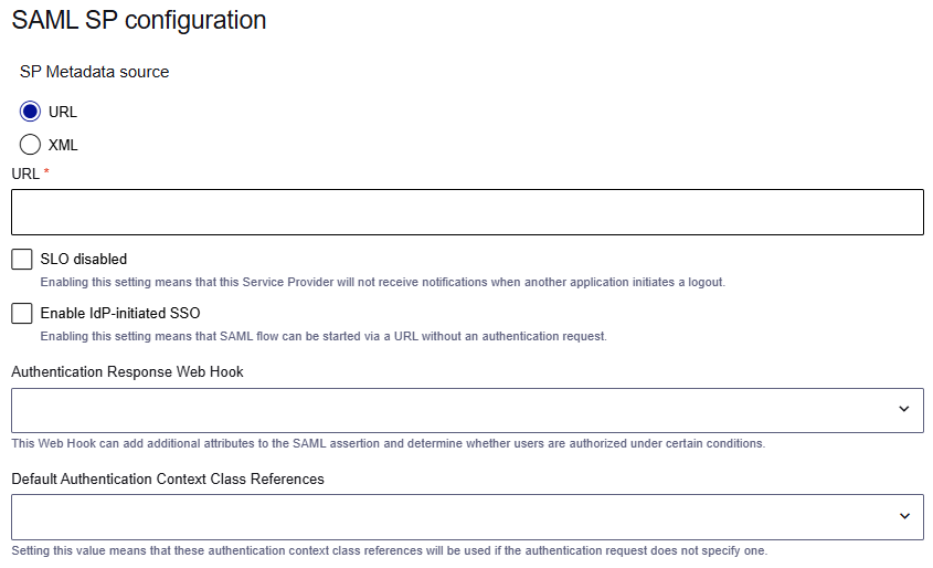 SAML SP configuration