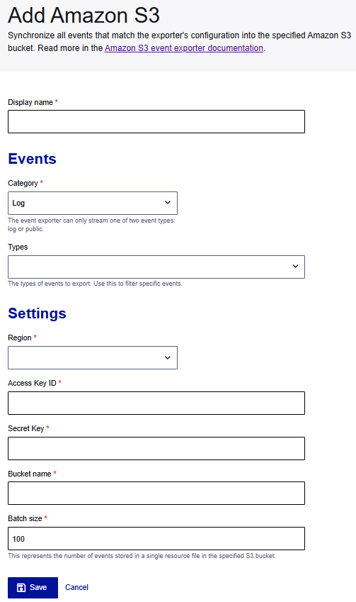 Add an Amazon S3 exporter page
