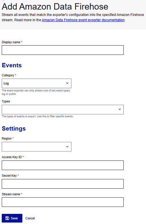 Add Amazon Data Firehose page