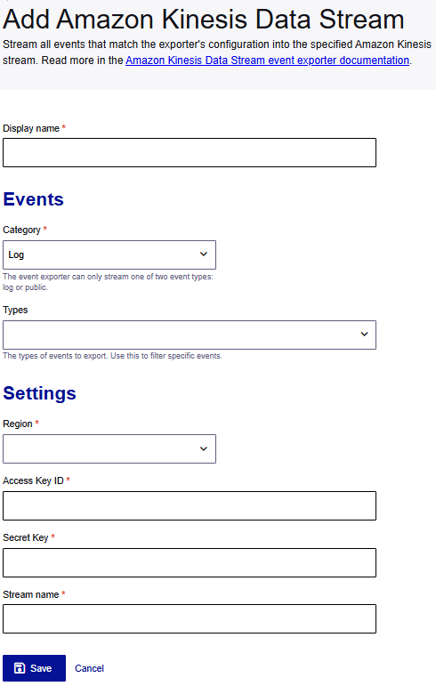 Add Amazon Kinesis Data Stream page