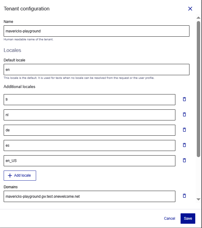Tenant configuration dialog box