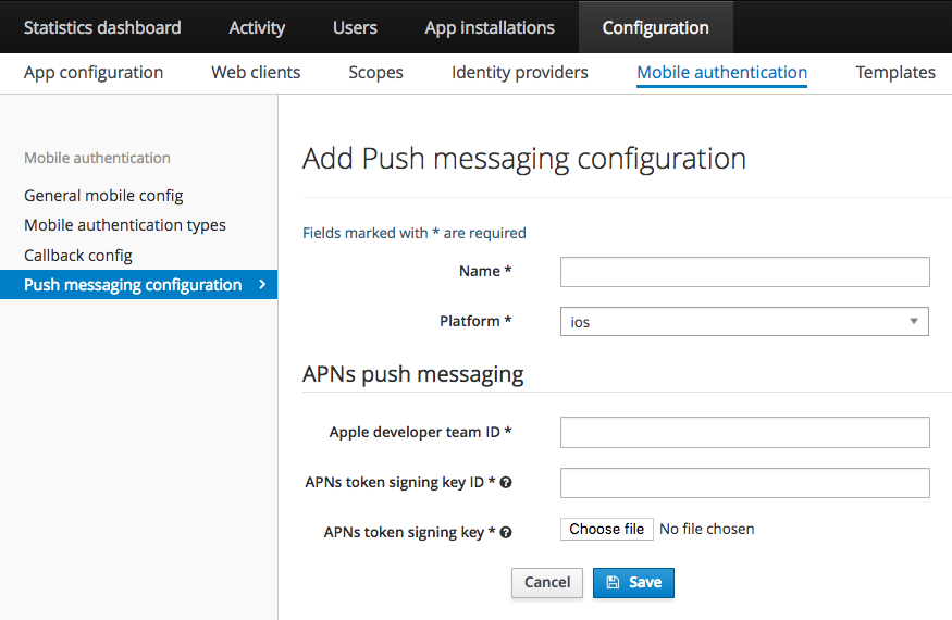 configure ios push messaging