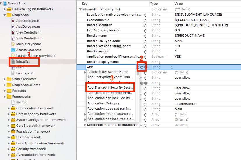 App Transport Security Settings