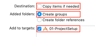 Xcode Add Files dialog options