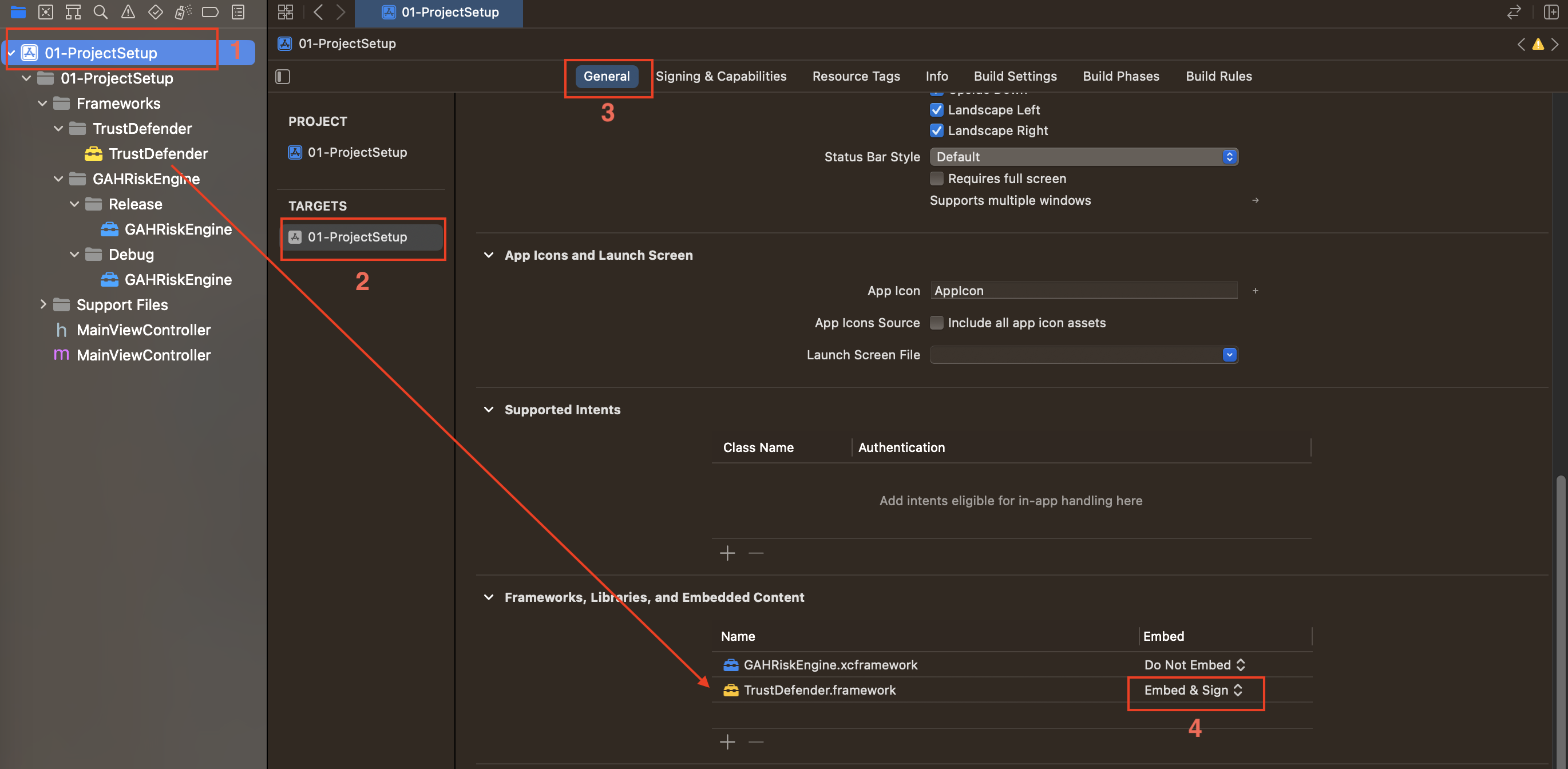 Xcode 10.4 and earlier: General > Embedded Binaries trusted-fr.png