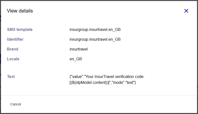 SMS template details page