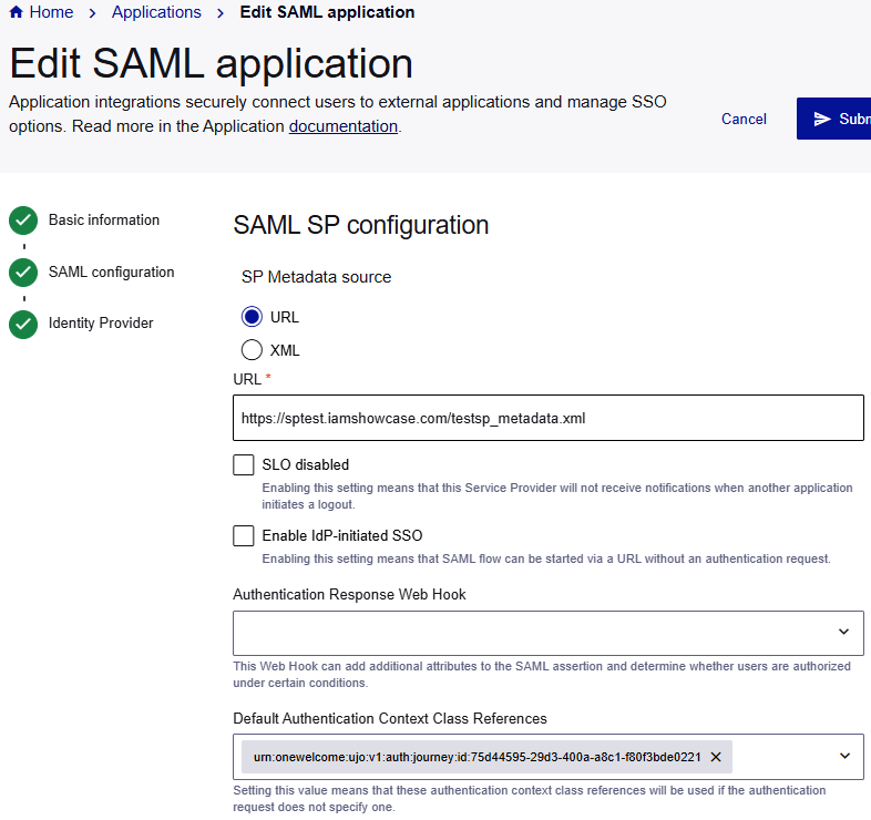 Default Authentication Context Class References value