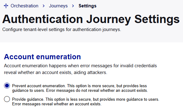 Authentication journey settings
