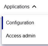 Menu for Access admin console