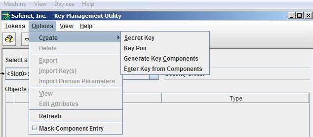 Selecting Generate Key Componenets Option