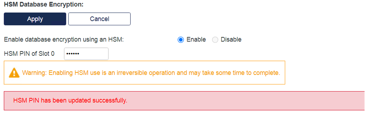 HSM Database Encryption Enabled Message