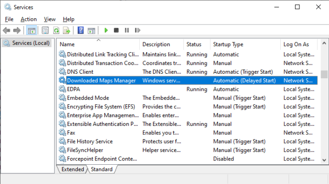 Downloaded Maps Manager in Services