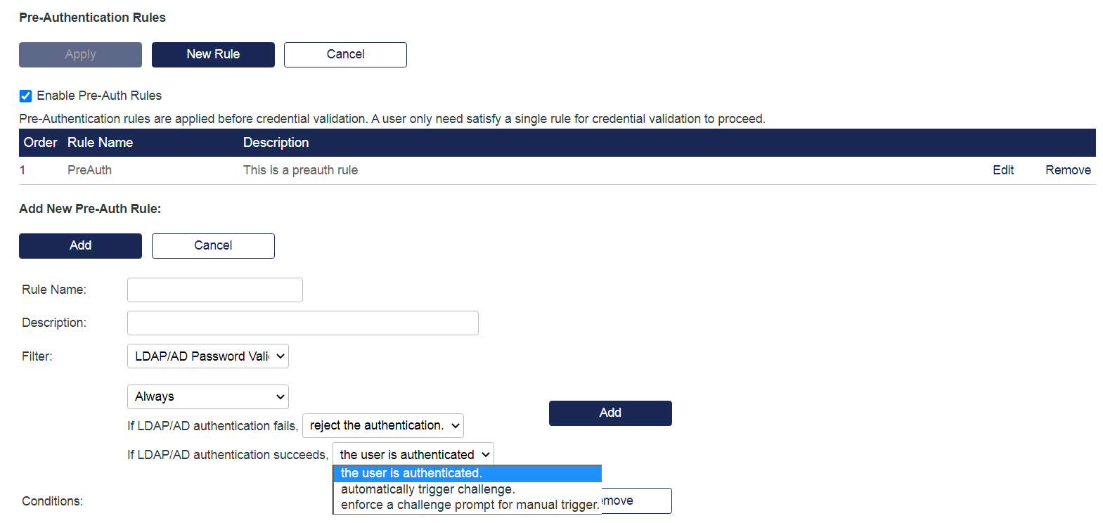 pre-authentication rules