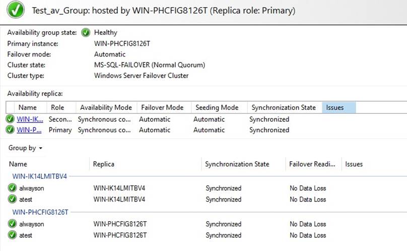 Failover Settings Verification in Dashboard