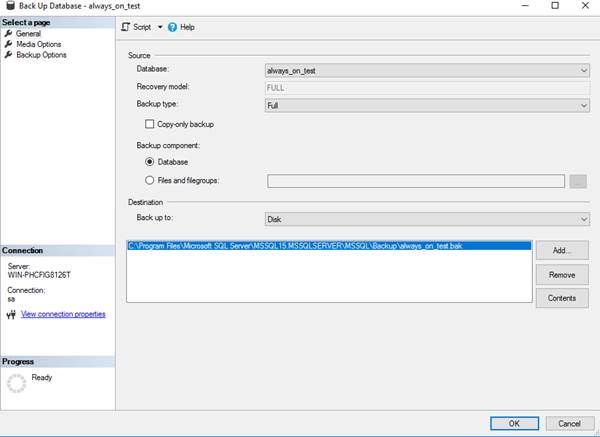 Back Up Database Window