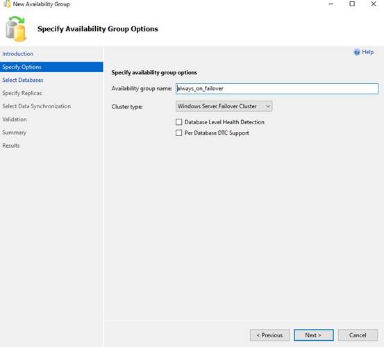 Specifying Availability Group Options