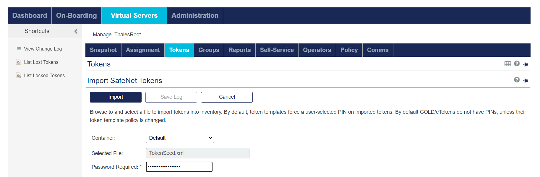 Import safenet token