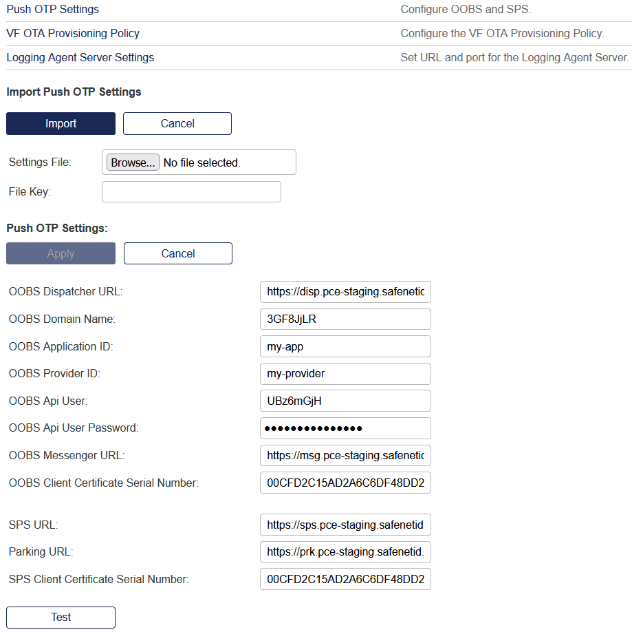 Push OTP Settings