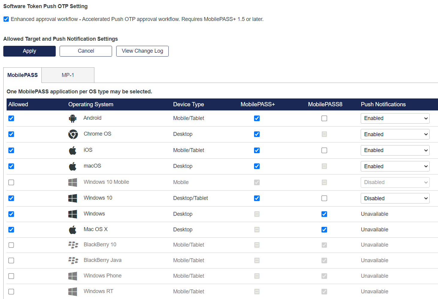 Software Token Push OTP Settings