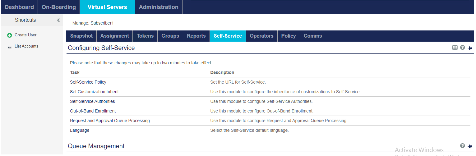 Self Service Tab