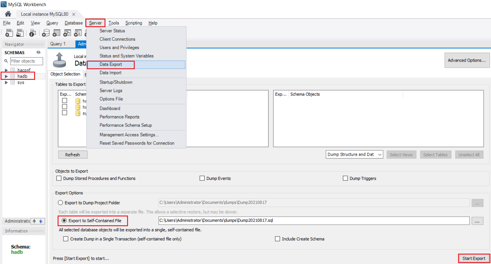 Exported SQL file