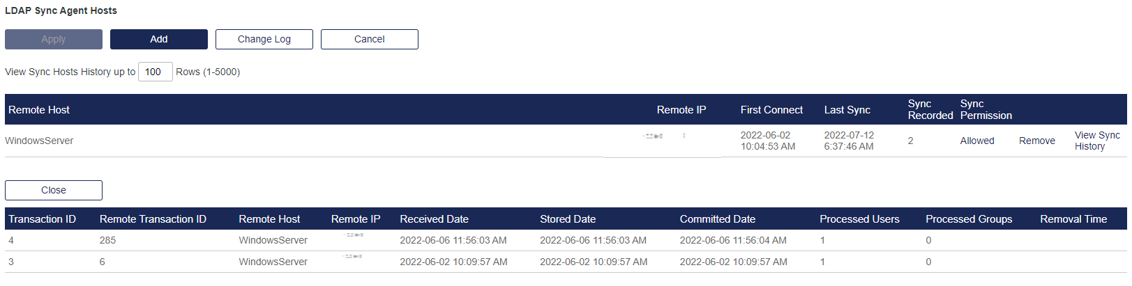 Authentication Processing > LDAP Sync Agent Hosts